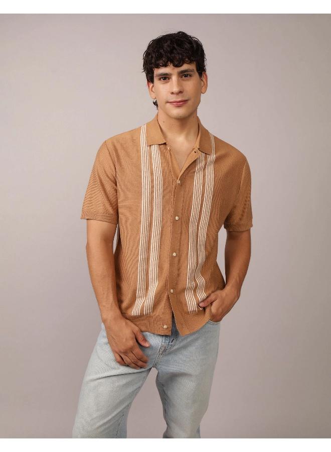 American Eagle AE Button-Up Striped Sweater Polo - Image 1