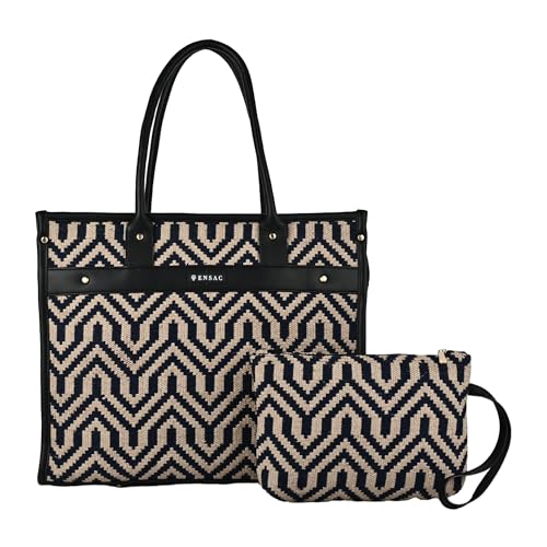 ENSAC Tote Bag with Ethnic Prints – Canvas Handbag with Zip Pouch, Stylish Laptop Tote for Office, College & Everyday Use - Image 1
