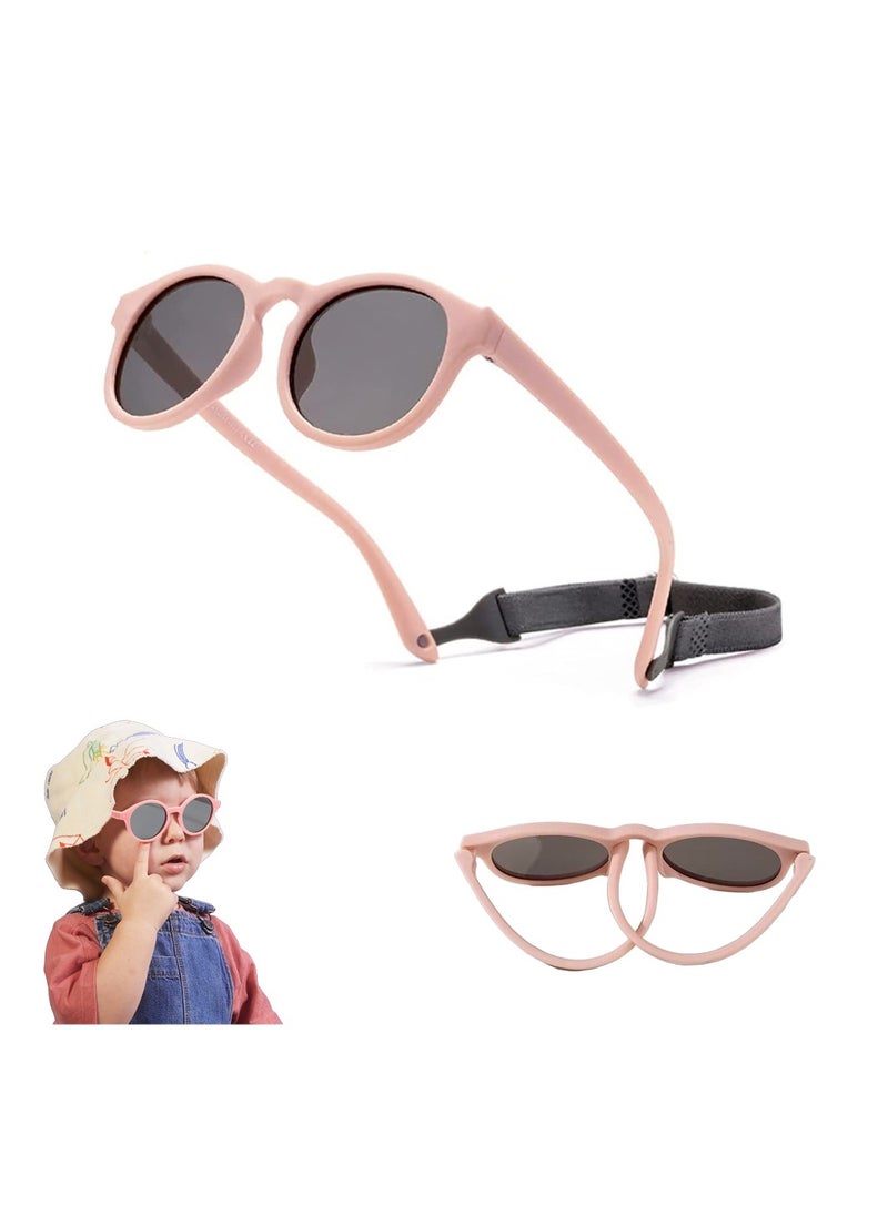 KASTWAVE - Adjustable Polarized Baby Sunglasses with UV 400 Protection - Soft Silicone Frame for Boys & Girls, 0-48 Months - Infant Outdoor Sunshade - Flexible Strap Included (Pink) - Image 1