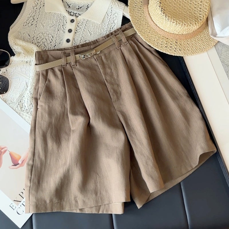 Women's Old Money Style High-Waist Wide-Leg Cotton-Linen Casual Shorts - Image 4