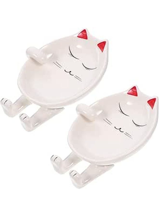 Ceramic Cat Spoon Rest And Chopsticks Holder Set Of 2 With Lid Rack - Image 1