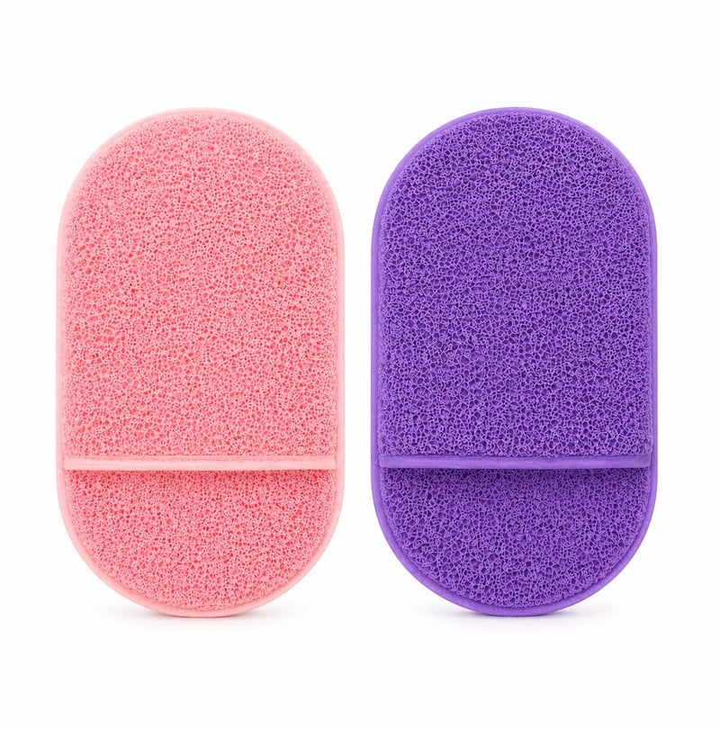 O2. PACK OF 2 Oval Makeup Powder Puff Set, Pink and Purple Soft Textured Face Puff Applicators for Wet and Dry Use, Loose Powder, Pressed Powder, Setting Powder, Foundation, Concealer and Cream Products, Reusable Sponge Pads, (12 × 6.5 cm) - Image 2