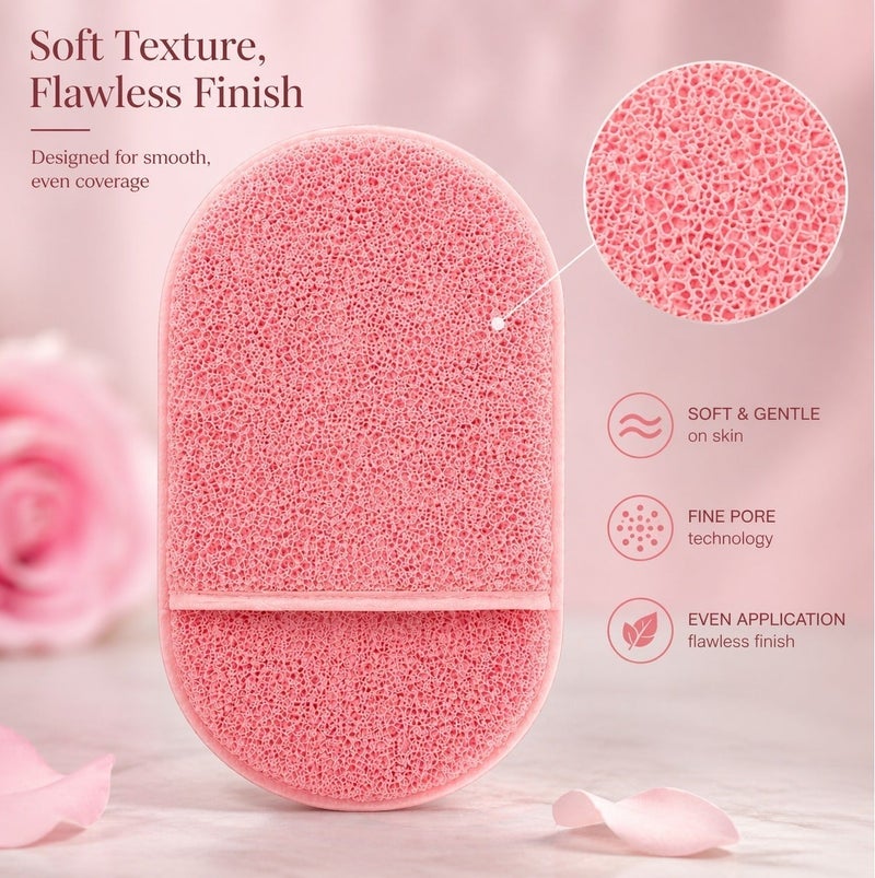 O2. PACK OF 2 Oval Makeup Powder Puff Set, Pink and Purple Soft Textured Face Puff Applicators for Wet and Dry Use, Loose Powder, Pressed Powder, Setting Powder, Foundation, Concealer and Cream Products, Reusable Sponge Pads, (12 × 6.5 cm) - Image 4
