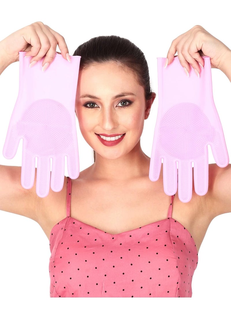 BeatStock BeatStock, Silicone Scrubbing Gloves for Washing home, Bathroom,Kitchen utensil cleaning, car with multipurpose uses (colour may be vary as per on stock avalibilty) in Pack of 1 (Pink)  - Image 1
