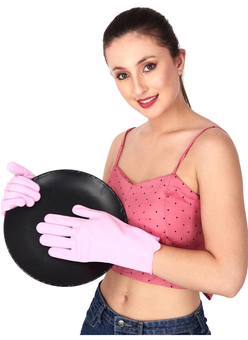 BeatStock BeatStock, Silicone Scrubbing Gloves for Washing home, Bathroom,Kitchen utensil cleaning, car with multipurpose uses (colour may be vary as per on stock avalibilty) in Pack of 1 (Pink)  - Image 5