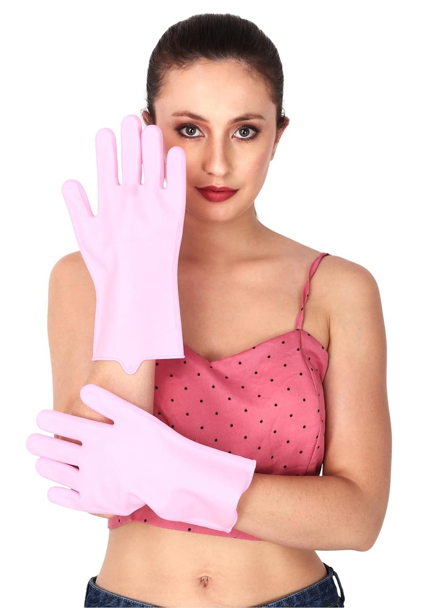 BeatStock BeatStock, Silicone Scrubbing Gloves for Washing home, Bathroom,Kitchen utensil cleaning, car with multipurpose uses (colour may be vary as per on stock avalibilty) in Pack of 1 (Pink)  - Image 2