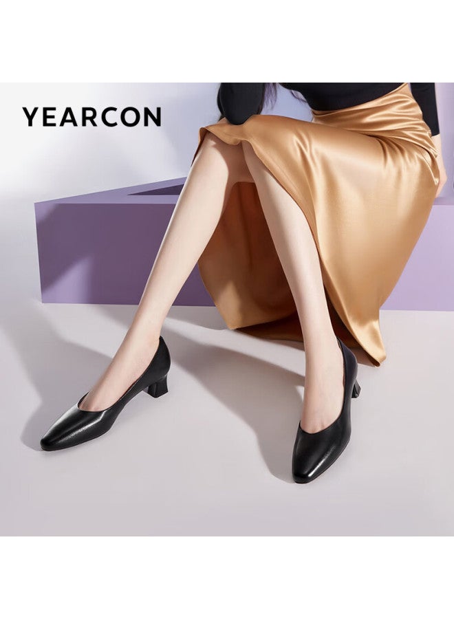 YEARCON Yierkang Women's Chunky Heel Fashion Shoes Shallow Mouth High Heels Commuting Work Shoes Elegant Women's Single Shoes 04704w Black 39 - Image 2