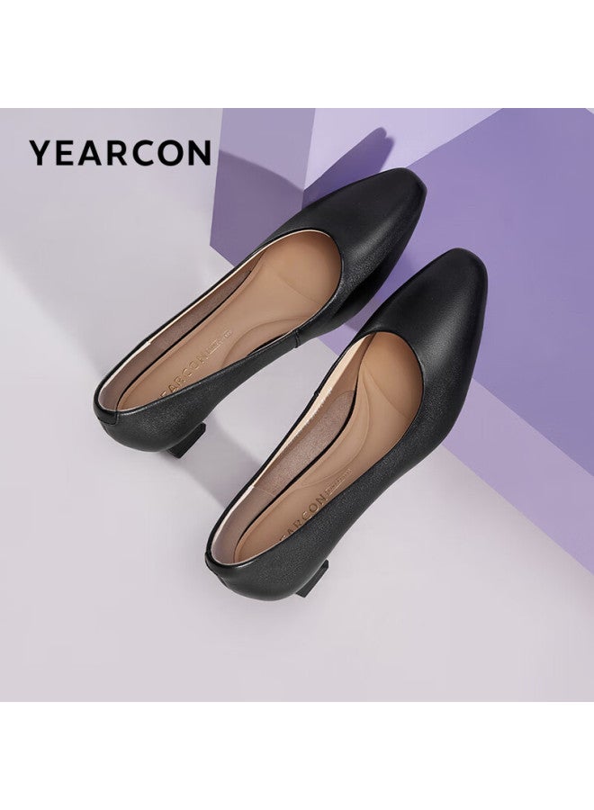 YEARCON Yierkang Women's Chunky Heel Fashion Shoes Shallow Mouth High Heels Commuting Work Shoes Elegant Women's Single Shoes 04704w Black 39 - Image 1