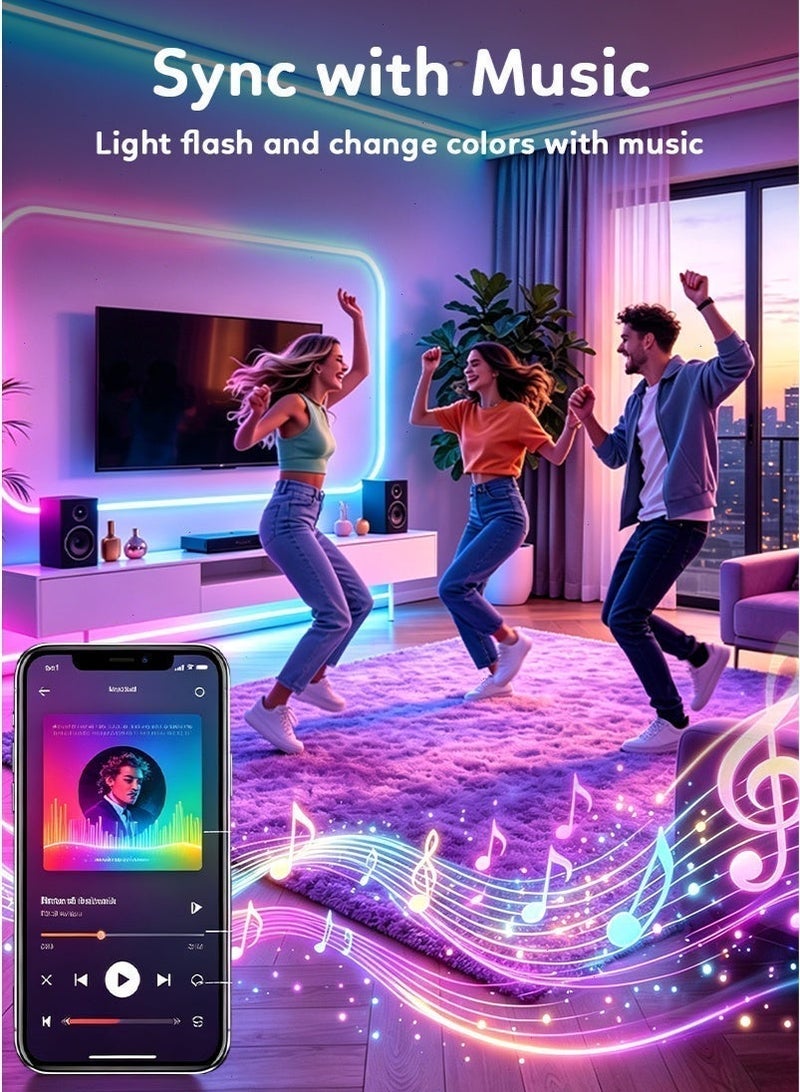 جميسون شريط نيون LED ذكي RGB بطول 5 متر بتقنية WiFi، شريط إضاءة نيون LED مع تحكم عبر التطبيق، متوافق مع Alexa وGoogle Assistant، مزامنة مع الموسيقى، إضاءة مقاومة للماء للاستخدام الداخلي والخارجي لغرفة النوم وغرفة المعيشة وغرفة الألعاب - Image 5