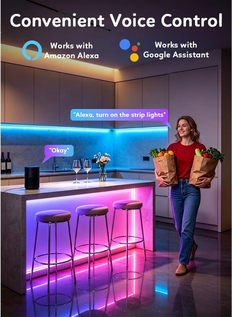 جميسون شريط نيون LED ذكي RGB بطول 5 متر بتقنية WiFi، شريط إضاءة نيون LED مع تحكم عبر التطبيق، متوافق مع Alexa وGoogle Assistant، مزامنة مع الموسيقى، إضاءة مقاومة للماء للاستخدام الداخلي والخارجي لغرفة النوم وغرفة المعيشة وغرفة الألعاب - Image 3