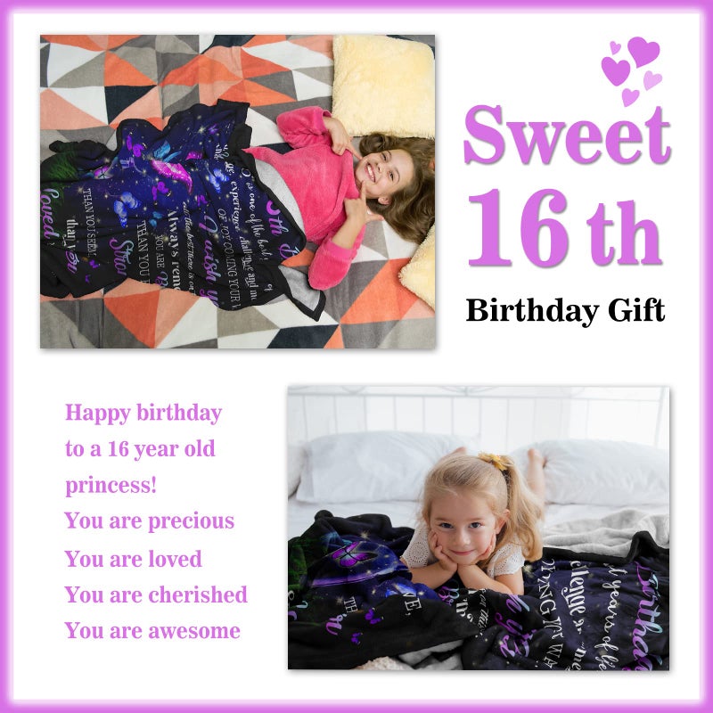 Ryubein Sweet 16 Gifts for Girls  16th Birthday Gifts for Girls  Gifts for 16 Year Old Girl  16 Year Old Girl Birthday Gift Ideas  Sweet Sixteen Gifts for Girls  16th Birthday Decorations Blanket 50""X60"" - Image 2