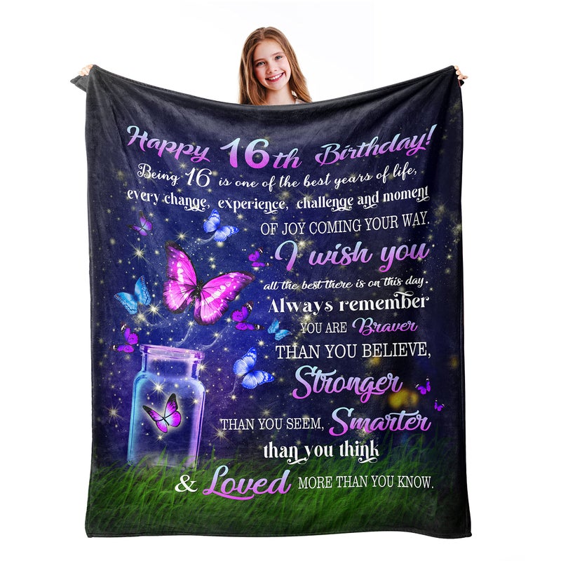 Ryubein Sweet 16 Gifts for Girls  16th Birthday Gifts for Girls  Gifts for 16 Year Old Girl  16 Year Old Girl Birthday Gift Ideas  Sweet Sixteen Gifts for Girls  16th Birthday Decorations Blanket 50""X60"" - Image 1