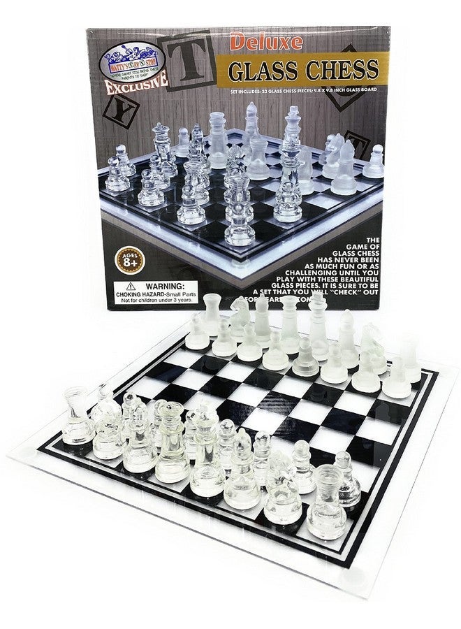 ماتي محطة الألعاب ماتي توي ستوب ديلوكس طقم شطرنج زجاجي شفاف وبلوري (10 بوصات) صغير - Image 1