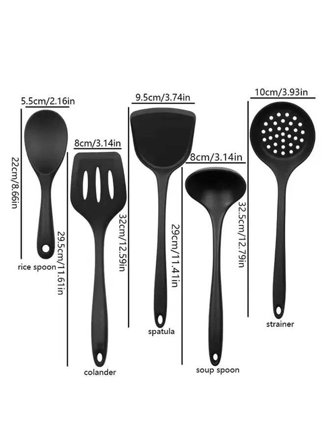 5pcs Black Silicone Spatula Set Food Grade Heat Resistant Non Slip Handle Kitchen Utensil - Image 3