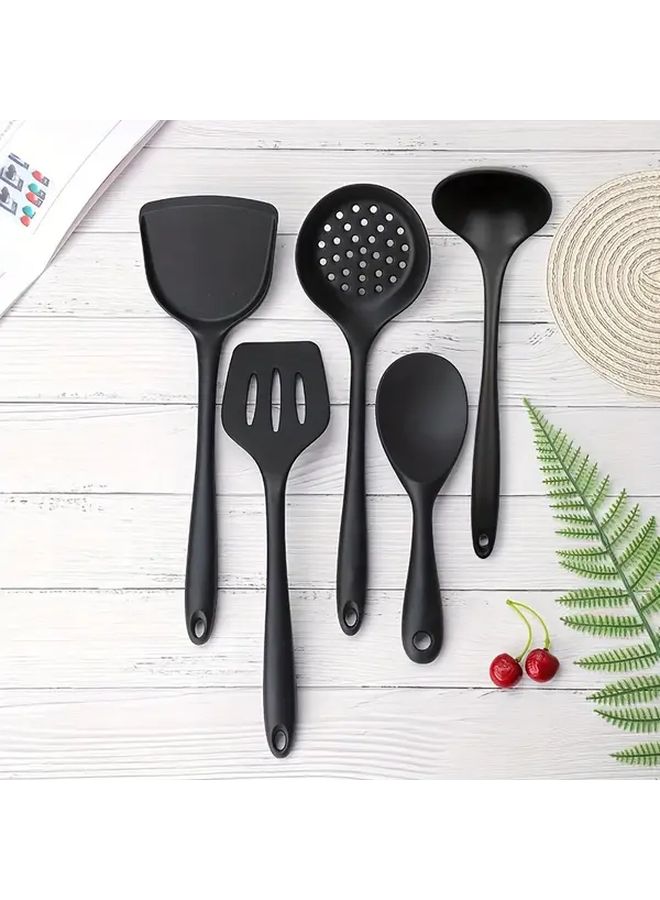 5pcs Black Silicone Spatula Set Food Grade Heat Resistant Non Slip Handle Kitchen Utensil - Image 1