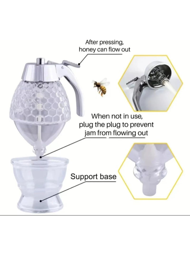Oasisgalore No-Drip Honey Dispenser, Syrup Dispenser Stand for Pancakes, Honeycomb-Shaped Pot for Home Kitchen - Image 4