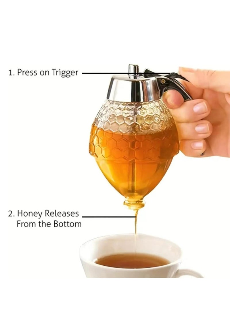 Oasisgalore No-Drip Honey Dispenser, Syrup Dispenser Stand for Pancakes, Honeycomb-Shaped Pot for Home Kitchen - Image 2