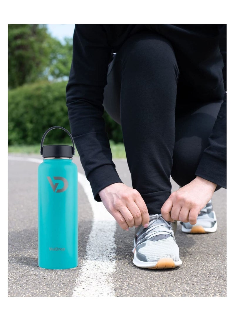VOIDROP Thermos Bottle 40oz Hot and Cold Beverages Bottle Wide Mouth Double Wall Insulated Hydration Sports Water Bottle-Coldest Gym Bottles 1chug Lid 2 Straws and 1Brush Turquoise Blue 1200ML - Image 5