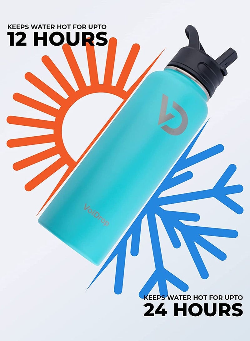 VOIDROP Thermos Bottle 40oz Hot and Cold Beverages Bottle Wide Mouth Double Wall Insulated Hydration Sports Water Bottle-Coldest Gym Bottles 1chug Lid 2 Straws and 1Brush Turquoise Blue 1200ML - Image 4