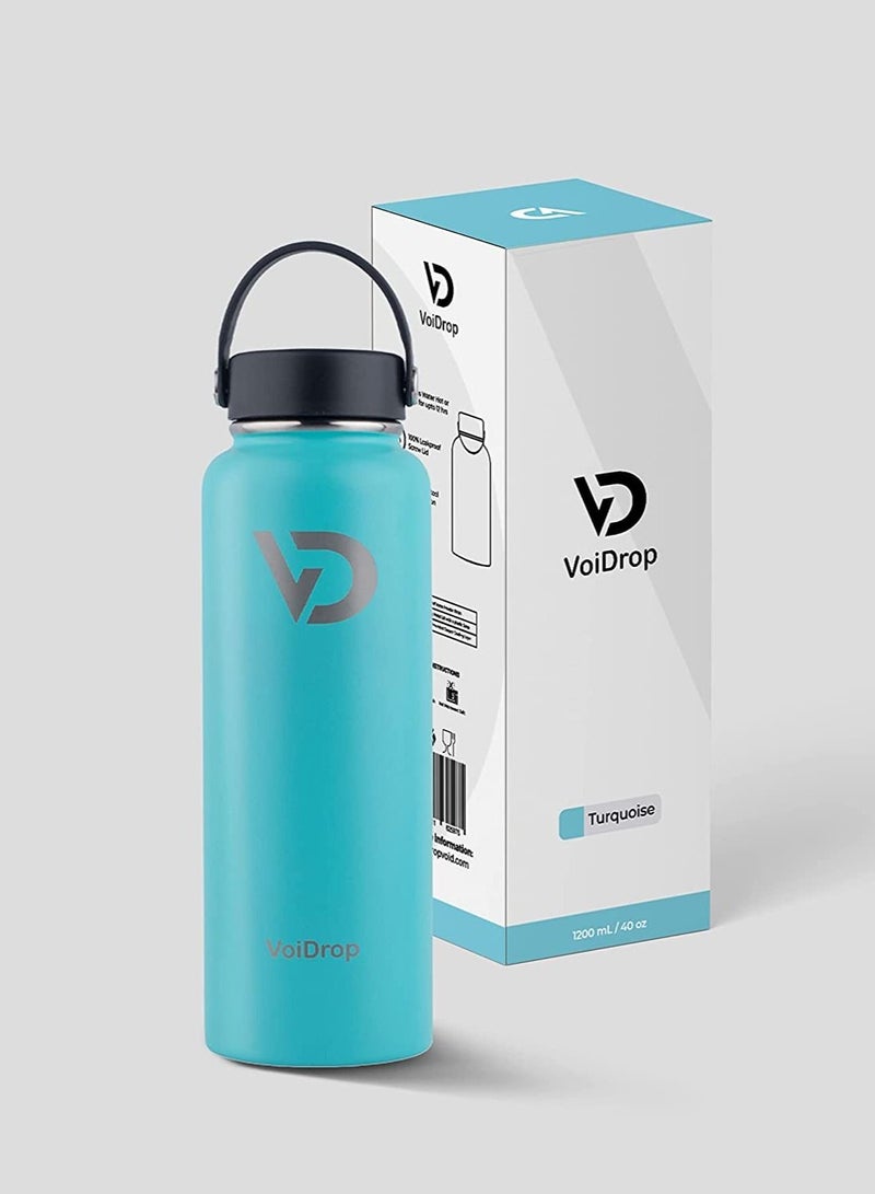 VOIDROP Thermos Bottle 40oz Hot and Cold Beverages Bottle Wide Mouth Double Wall Insulated Hydration Sports Water Bottle-Coldest Gym Bottles 1chug Lid 2 Straws and 1Brush Turquoise Blue 1200ML - Image 2