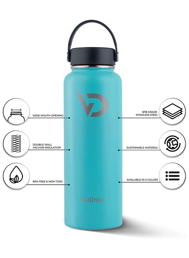 VOIDROP Thermos Bottle 40oz Hot and Cold Beverages Bottle Wide Mouth Double Wall Insulated Hydration Sports Water Bottle-Coldest Gym Bottles 1chug Lid 2 Straws and 1Brush Turquoise Blue 1200ML - Image 3