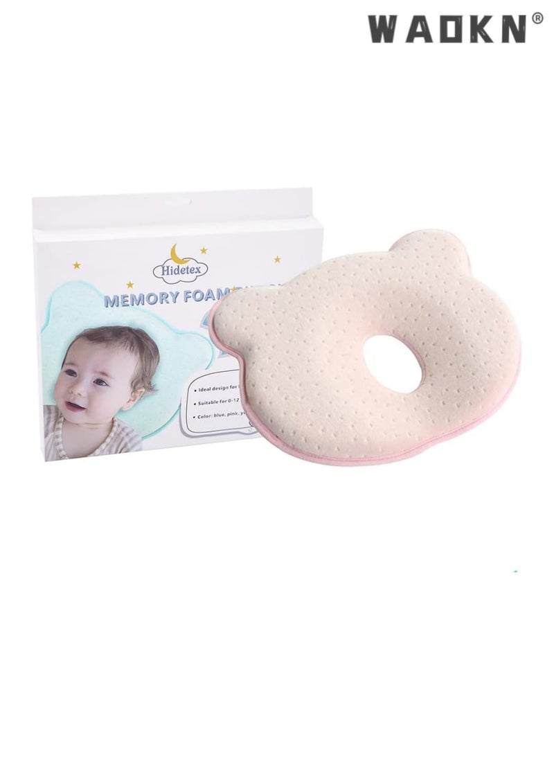 WAOKN Baby Pillow - Preventing Flat Head Syndrome (Plagiocephaly) for Your Newborn Baby，Made of Memory Foam Head- Shaping Pillow and Neck Support (0-12 Months) (Pink)  - Image 1