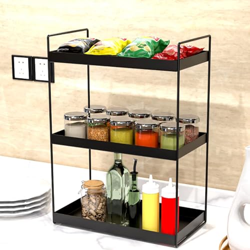 WonderStand Metal 3-Tier Standing Spice Rack Storage Organizer, Bathroom Countertop Storage Shelf Cosmetic Organizer And Home/Kitchen Spice Rack - Image 2
