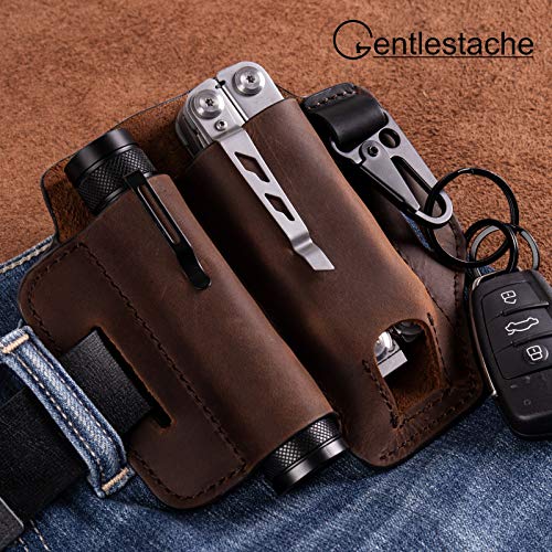 Gentlestache Leather Sheath for Leatherman Multitool Sheath EDC Pocket Organizer with Key Holder for Belt and Flashlight Sheath Multitool Pouch Darkbrown - Image 2