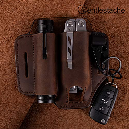 Gentlestache Leather Sheath for Leatherman Multitool Sheath EDC Pocket Organizer with Key Holder for Belt and Flashlight Sheath Multitool Pouch Darkbrown - Image 4