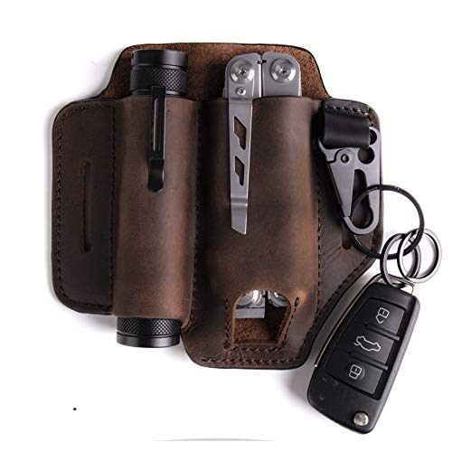 Gentlestache Leather Sheath for Leatherman Multitool Sheath EDC Pocket Organizer with Key Holder for Belt and Flashlight Sheath Multitool Pouch Darkbrown - Image 1