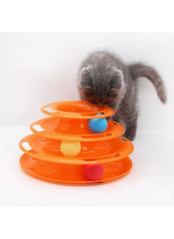 PET Interactive 3 Layers Tower Track Roller Toy With Colorful Balls Toy Ideal For Playing Cats And Kittens (Multicolor)  - Image 1
