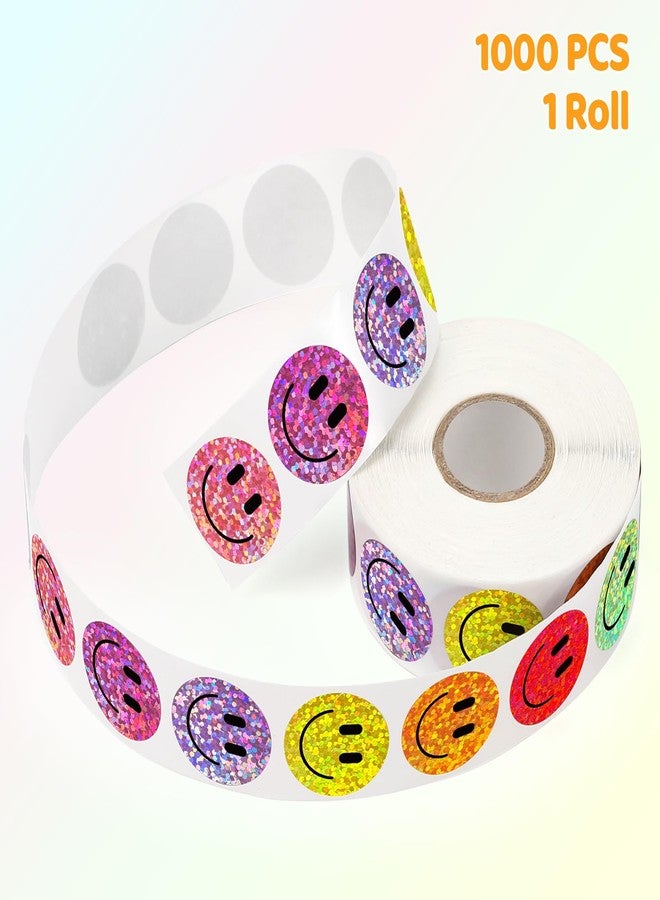 Wercokt 1000PCS Smiling Glitter Stickers, 1inch 10 Colored Sparkly Foil Happy Stickers, Rewarding Student Behaviour, School Classroom Teacher - Image 3