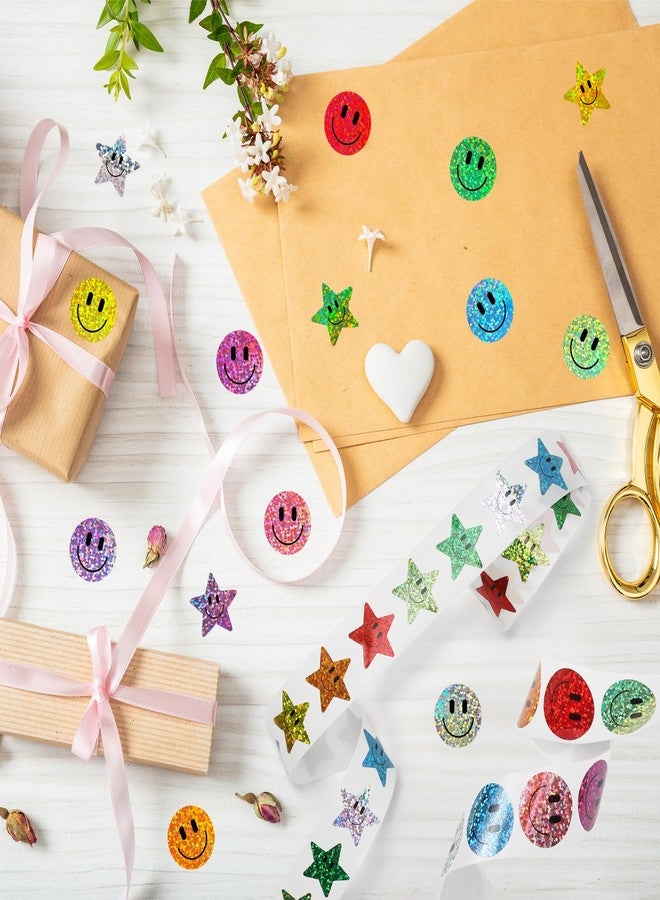 Wercokt 1000PCS Smiling Glitter Stickers, 1inch 10 Colored Sparkly Foil Happy Stickers, Rewarding Student Behaviour, School Classroom Teacher - Image 4