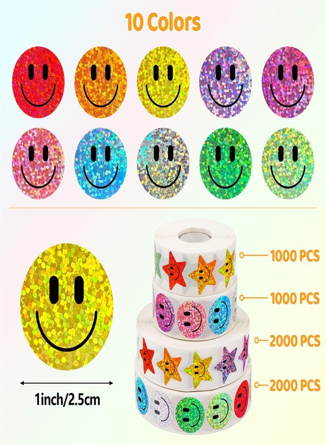 Wercokt 1000PCS Smiling Glitter Stickers, 1inch 10 Colored Sparkly Foil Happy Stickers, Rewarding Student Behaviour, School Classroom Teacher - Image 2