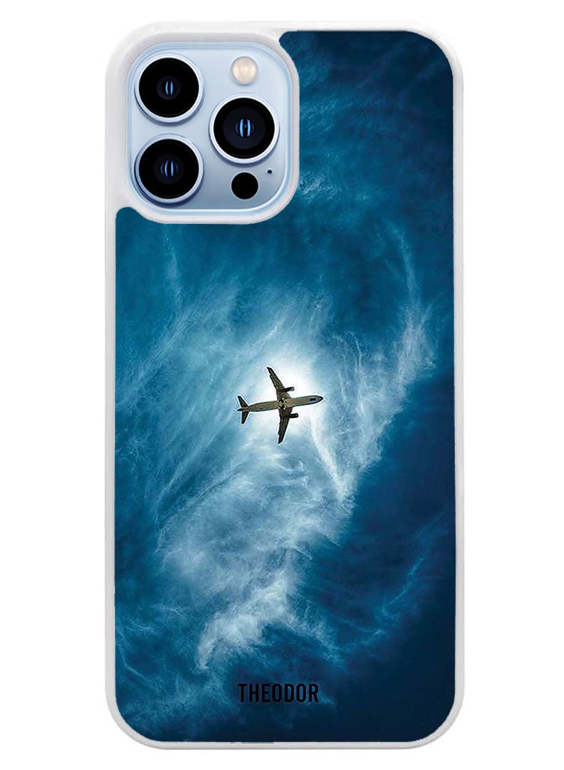 Theodor Protective Case Cover For APPLE IPHONE 14 Pro Max Plane In The Sky (White Bumper) - Image 1