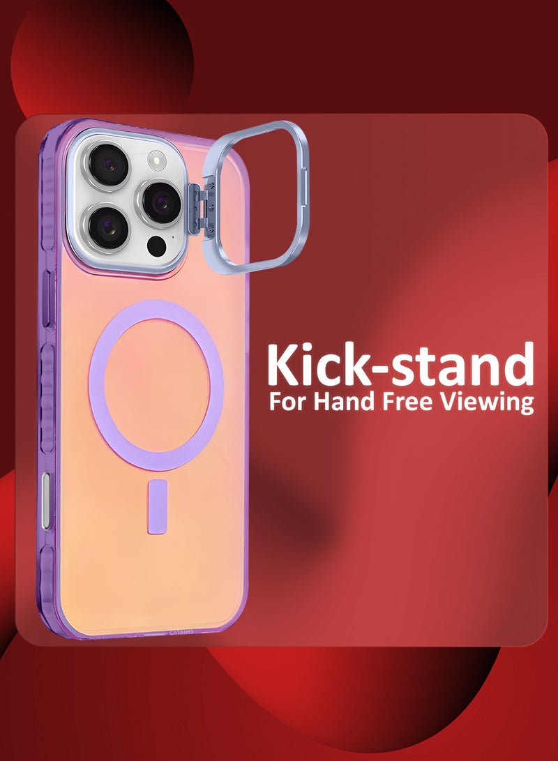 CATANES ( iPhone 15 Pro Max ) Case, Gradient Holographic Iridescent MagSafe Case,Kickstand Case Cover / Holographic Purple Colour - Image 2