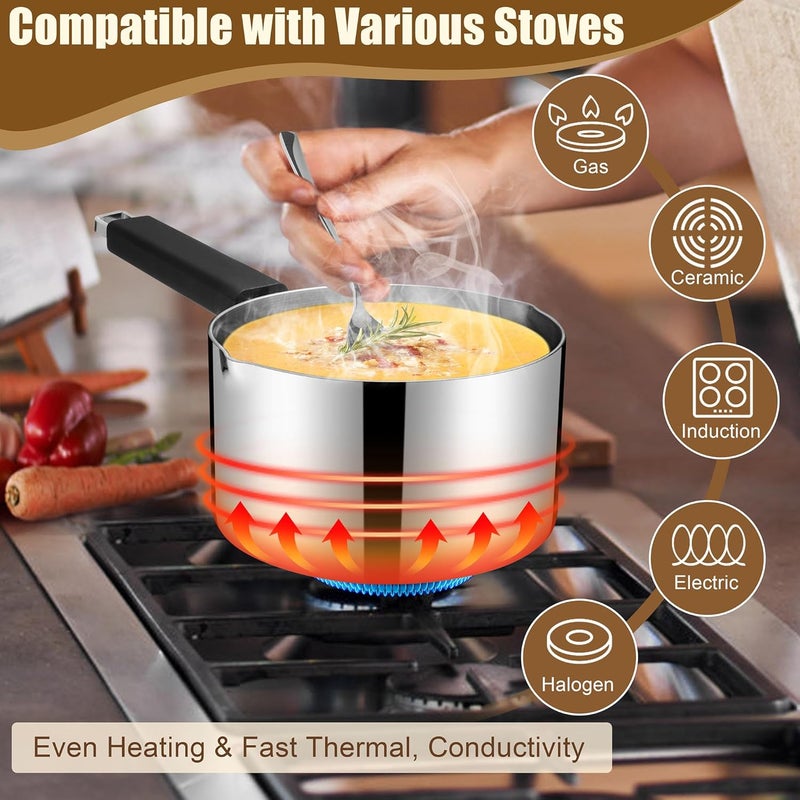 - 2.8 litre (3 quart) saucepan with lid, three-layer stainless steel with pour spout, multi-purpose induction saucepan and stay-cool handle, compatible with all stovetops, suitable - Image 3