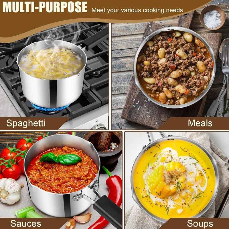 - 2.8 litre (3 quart) saucepan with lid, three-layer stainless steel with pour spout, multi-purpose induction saucepan and stay-cool handle, compatible with all stovetops, suitable - Image 5