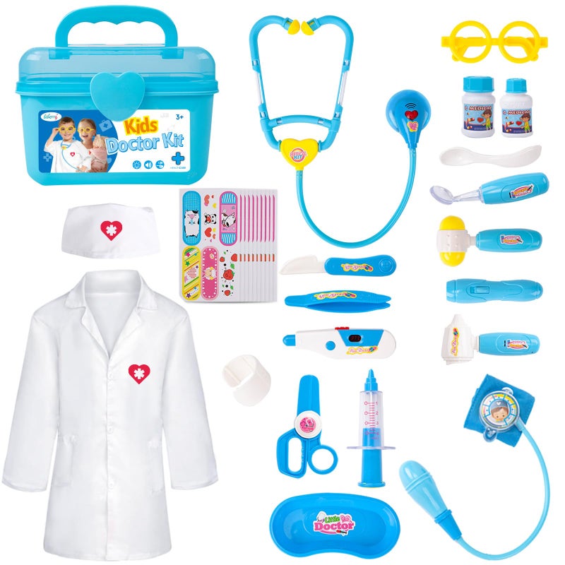 Liberry Doctor Kit for Toddlers 3 4 5 Years Old Kids Doctor Play Set for Girls Boys Toy Pretend Play Medical Kit with Stethoscope Costume for Birthday Gift Blue - Image 3