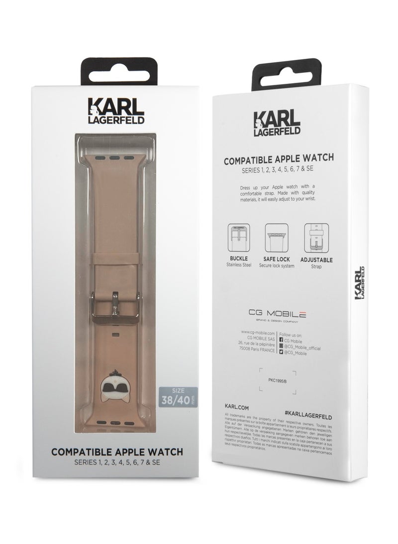 كارل لاغرفيلد حزام سيليكون بشعار رأس تشوبيت لساعة أبل 38/40 ملم - وردي - Image 4