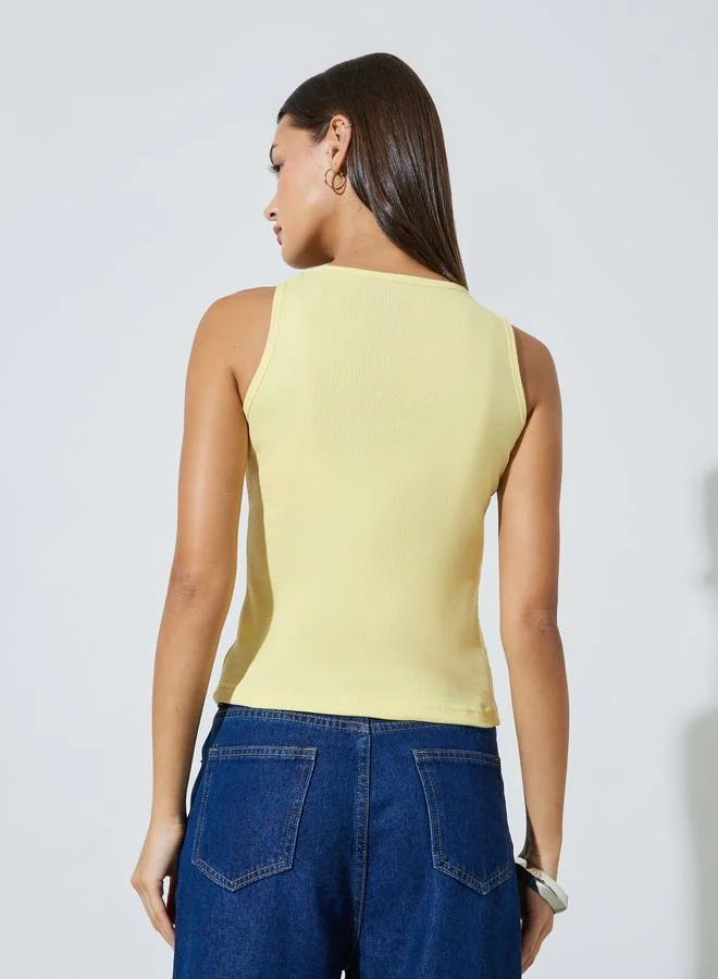Styli  Ribbed Round Neck Fitted Vest for Women | Best Price UAE