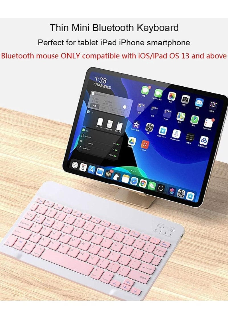 Rechargeable Bluetooth Keyboard and Mouse Combo Ultra-Slim Portable Compact Wireless Mouse Keyboard Set for Android Windows Tablet Cell Phone iPhone iPad Pro Air Mini, iPad OS/iOS 13 and Above (Pink) - Image 3