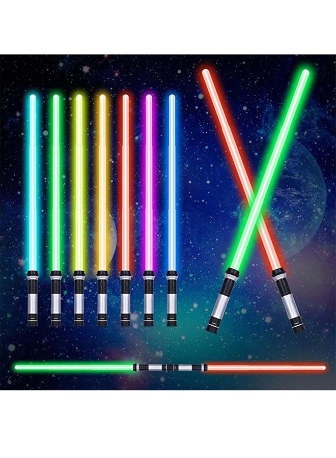 بيوينتي 2PCS الليزر السيف الضوئي المتوهج ، السيف الضوئي المزدوج القابل للسحب السيف الضوئي لعب Cosplay مع الصوت و 7 تعديل اللون يمكن ربطه للأطفال هدية (7 لون) - Image 1