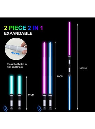 2PCS Flashing Lightsaber Laser, Retractable Double Sword Light Saber Lightstick Cosplay Toys with Sound & 7 Color Adjustment Can be Spliced For Kids Gift (7 Color) - view 3