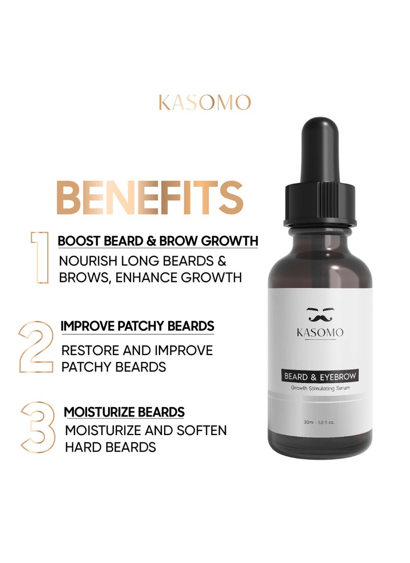 Kasomo - KASOMO Beard and Eyebrow Serum - All Natural Ingredients, Boost Thicker and Healthier Beard & Brow Growth, Improve Patchiness | The best beard and eyebrow serum product made in the USA (30ml) - Image 1