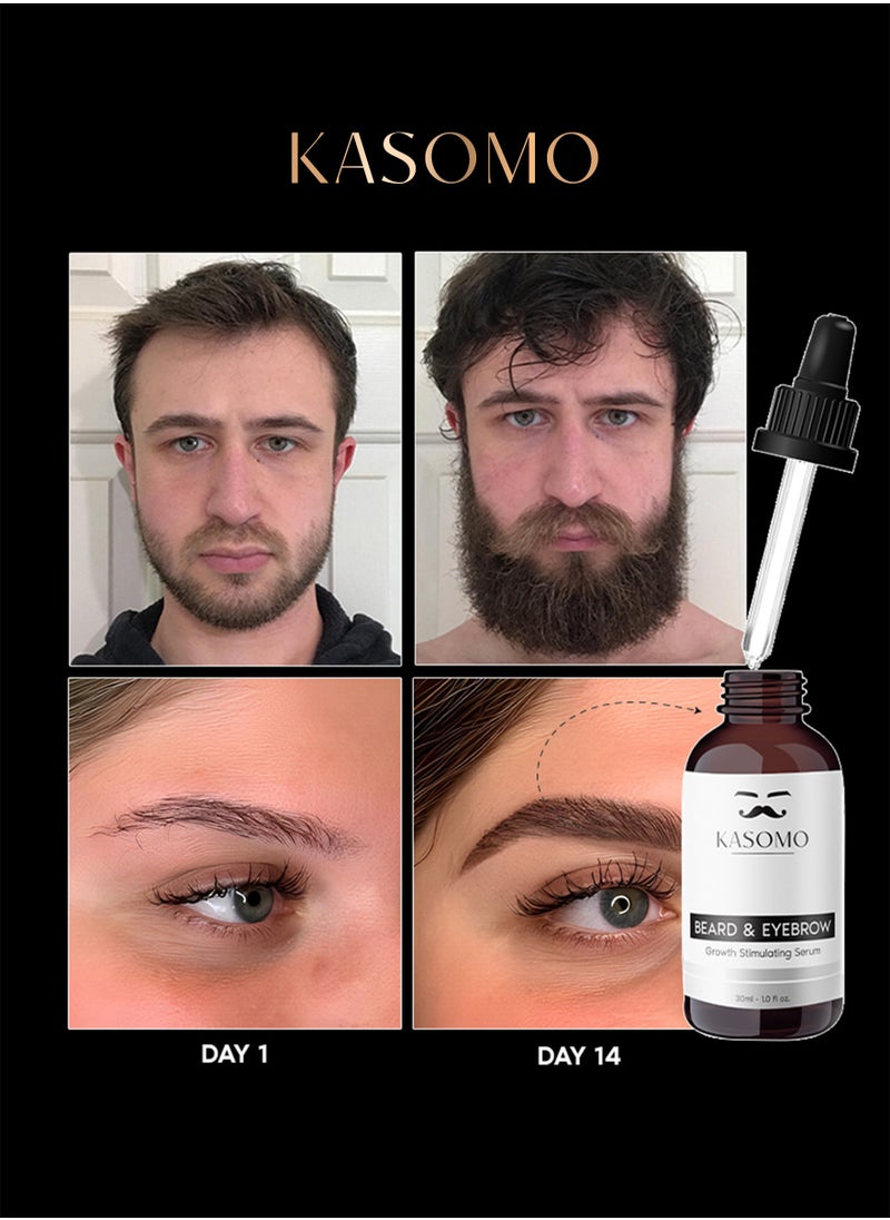 Kasomo - KASOMO Beard and Eyebrow Serum - All Natural Ingredients, Boost Thicker and Healthier Beard & Brow Growth, Improve Patchiness | The best beard and eyebrow serum product made in the USA (30ml) - Image 1