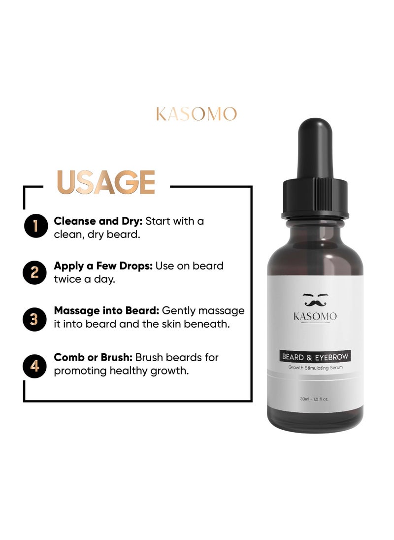 Kasomo - KASOMO Beard and Eyebrow Serum - All Natural Ingredients, Boost Thicker and Healthier Beard & Brow Growth, Improve Patchiness | The best beard and eyebrow serum product made in the USA (30ml) - Image 1