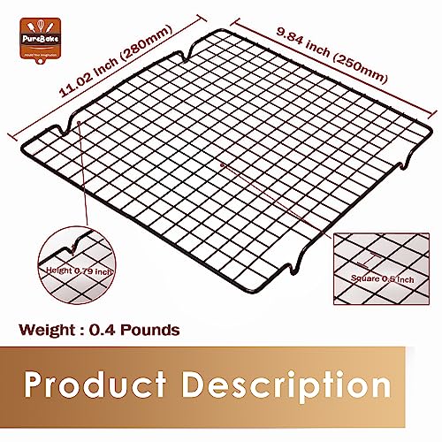 PureBake Cooling Rack for Baking & Cooking | 10x11 inch Square Metal Wire Rack for Cake, Meat, & Cookies | Non-Stick, Dishwasher Safe, Durable | 1 Piece (Black) - Image 2