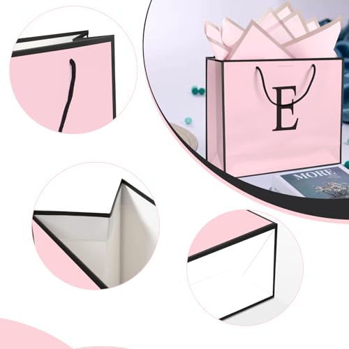 QLSKO Personalized Initial Paper Bag for Women Grils,Monogrammed Gift Bag with Bow Ribbon,Wrapping Tissue and Card Matching Envelope Sticker (Pink, E-Medium) - Image 3