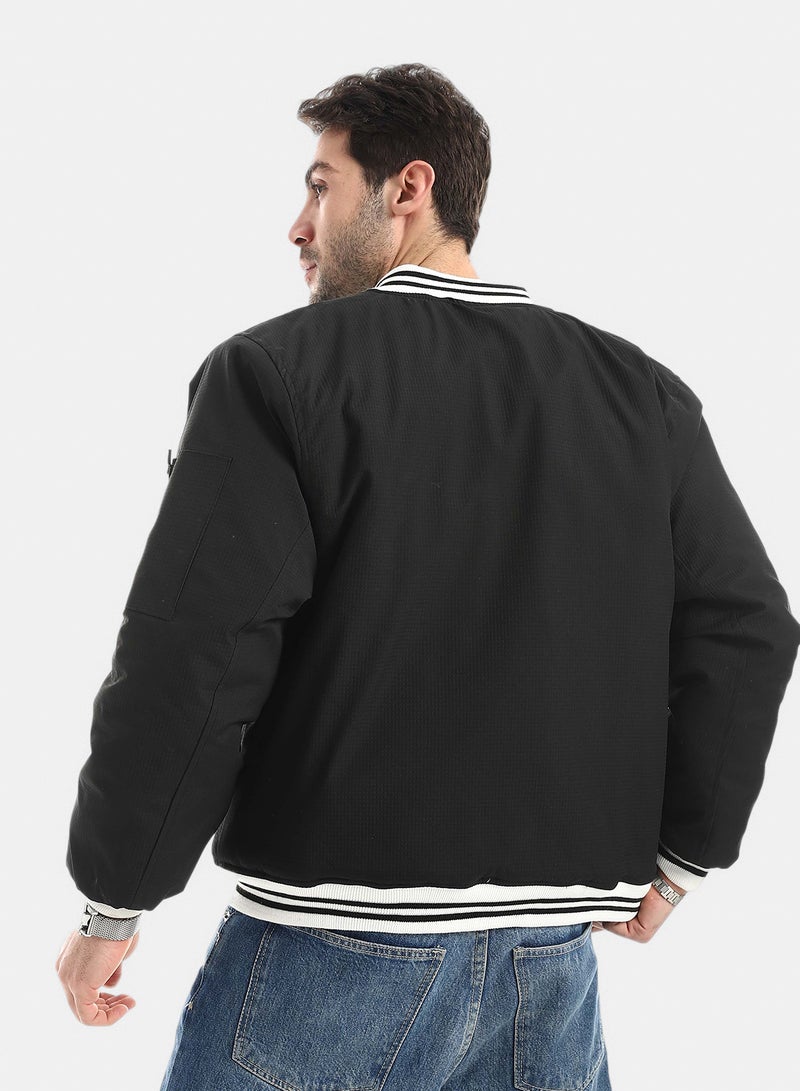 Red Circle Water Proof Jacket Zipper Striped Collar - Image 3